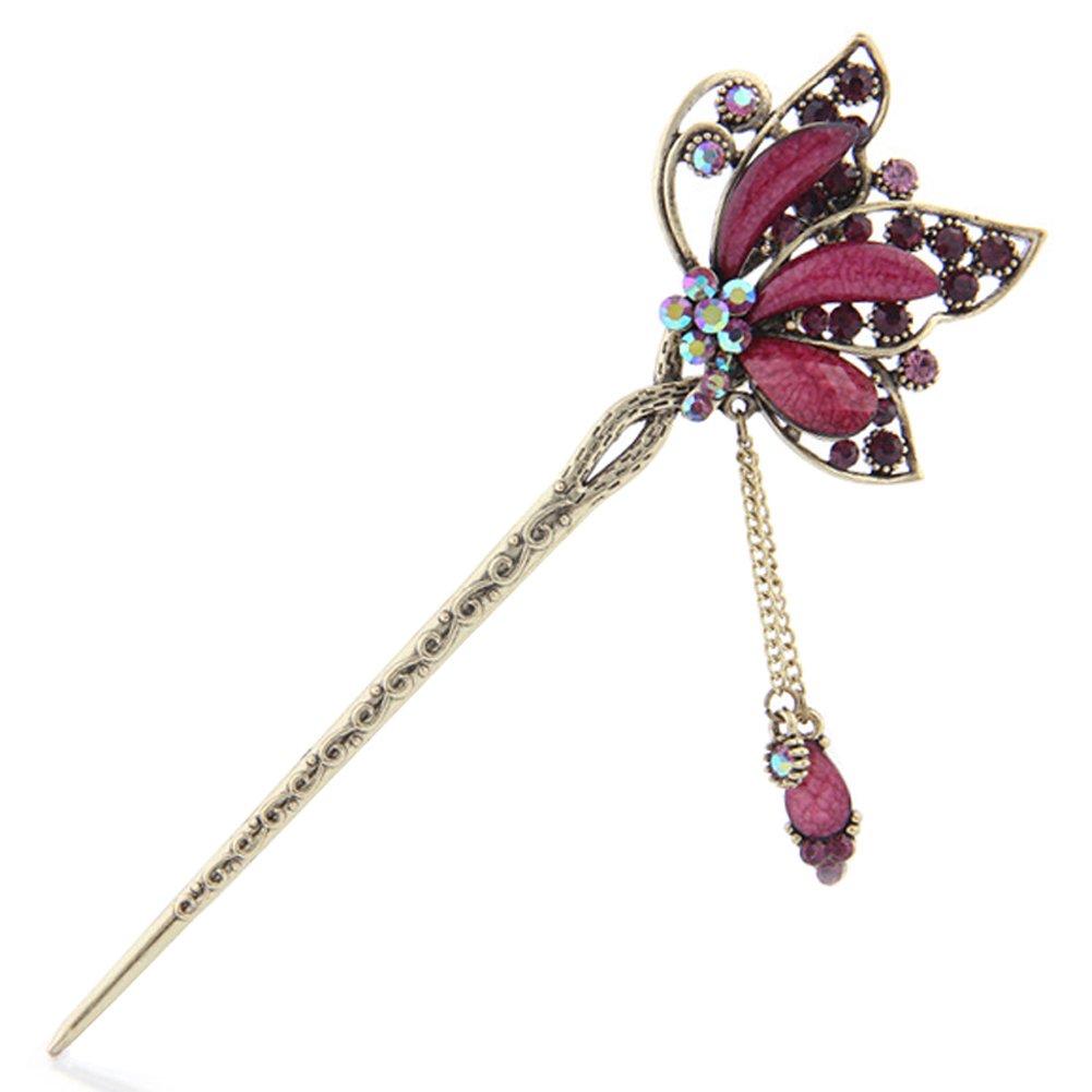 YOY Fashion Long Hair Decor Chinese Traditional Style Women Girls Hair Stick Hairpin Hair Making Accessory with Butterfly, Violet