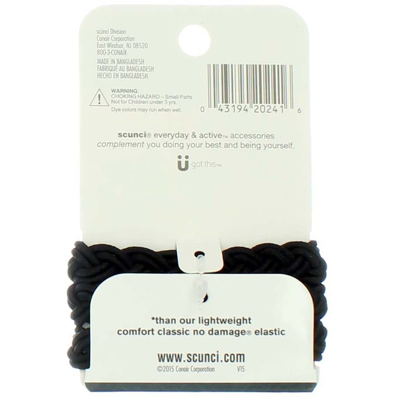 Scunci Braided 3 Strands No Damage Elastics - Black - 3 Ct, 0.80 Ounce
