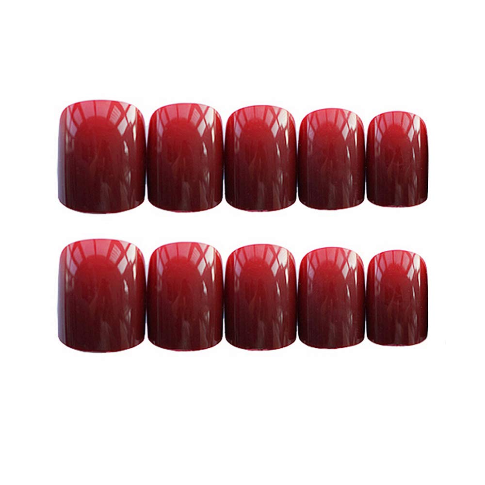 Aimimier 24Pcs Square False Nails Glossy Full Cover Pure Color Short Fake Nails with Glue Sticker Acrylic Artificial Press on Nails for Women and Girls (Burgundy)