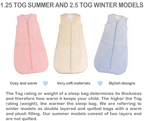 BABYINABAG Very Warm 2.5 Tog Quilted Winter Model Baby Sleep Bag or Sack, Plush Minky Dot for Infants and Toddlers (Small (3-11 mos))