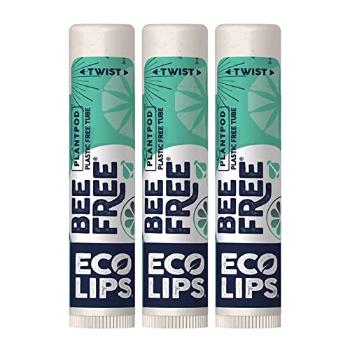 Vegan Lip Balm Sweet Mint by Eco Lips flavor 3 Pack Natural Bee Free with Candelilla Wax, Organic Cocoa Butter, & Coconut Oil Lip Care. Soothe & Moisturize Dry, Cracked and Chapped Lips - Made in USA.