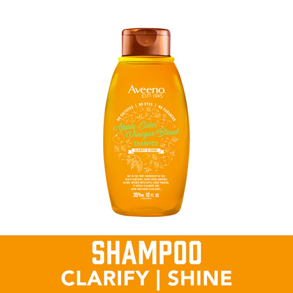 Aveeno Apple Cider Vinegar Shampoo + Conditioner for Balance & High Shine, Daily Clarifying & Soothing Scalp Shampoo for Oily or Dull Hair, Paraben & Dye-Free, 12 Fl Oz