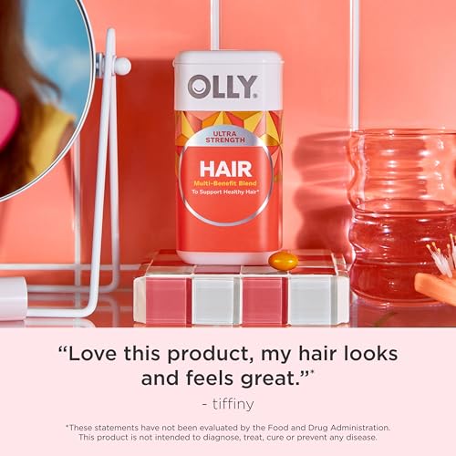 OLLY Ultra Strength Hair Softgels, Supports Hair Health, Biotin, Keratin, Vitamin D, B12, Hair Supplement, 30 Day Supply - 30 Count (Packaging May Vary)