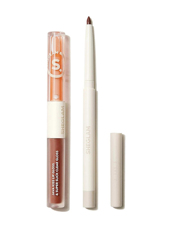 SHEGLAM Soft 90'S Glam 3-In-1 Lip Liner Moisturizing Plant Extracts Long Lasting Liquid Lipstick Plumping Lip Gloss Makeup Set - Haute Cocoa