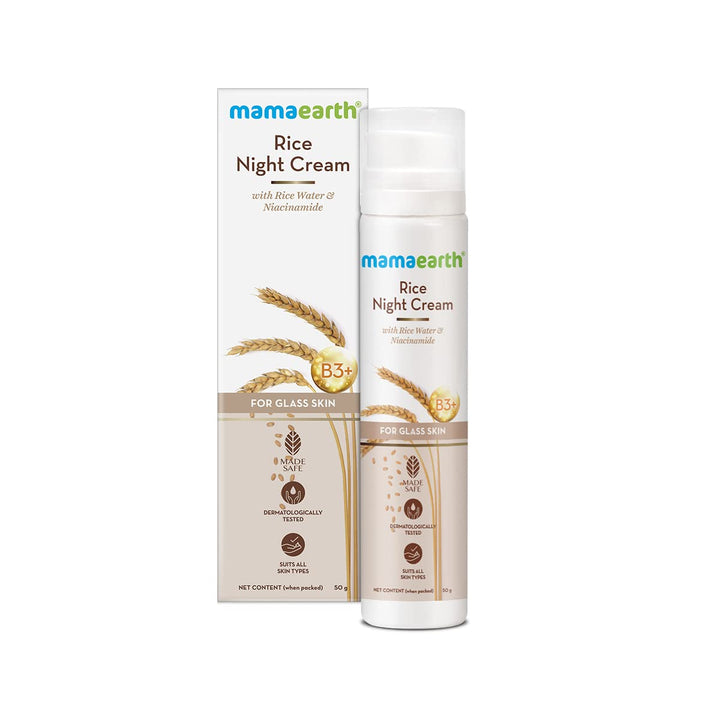 Mamaearth Rice Water Night Cream with Niacinamide for Radiant Skin | Hydrating Overnight Repair Face Moisturizer | All Skin Types | 1.76 Oz (50g)