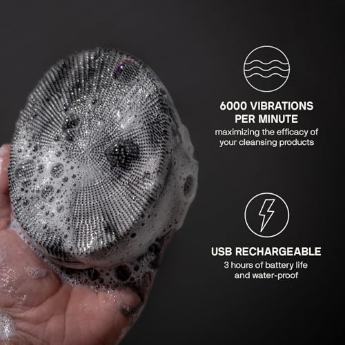 Black Wolf Silicone Body Scrubber & Exfoliator - Vibrating Loofah Shower Scrubber Brush with Handle Extension for Back - Deep Cleaning & Exfoliating Body Scrub - Bath Hygiene Essentials - Men & Women