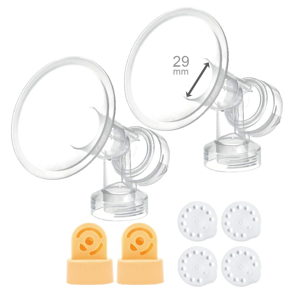 29 mm 2xOne-Piece Breastshield w/Valve and Membrane Compatible with Medela Breast Pumps; Made by Maymom