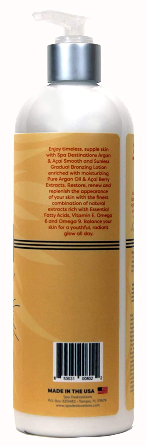 Spa Destinations Argan & AÃƒ§aÃƒ­ Smooth & Sunless Gradual Bronzing Lotion 16 Ounce