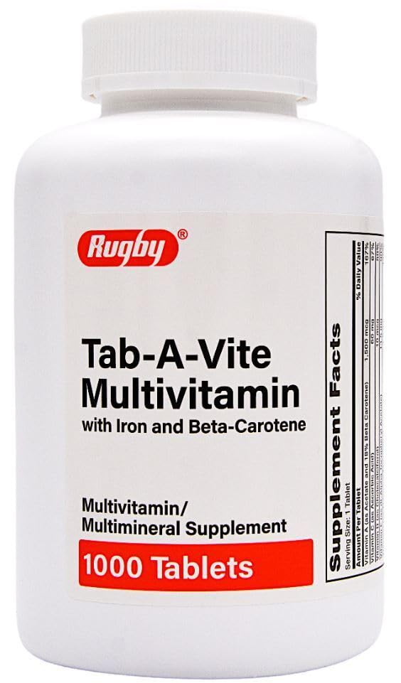 Rugby Tab-A-Vite Multivitamin with Iron and Beta-Carotene Multivitamin/Mineral Supplement - 1000 Tablets