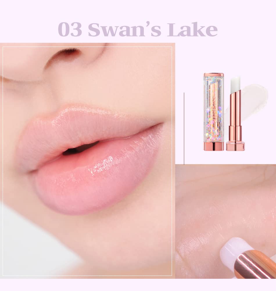 CORINGCO Sparkle Cute Lip Balm, Color Changing, Moisturizing, Shimmery Finish, #03 Swan Lake