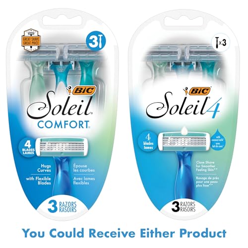 BIC Soleil Comfort 4-Blade Disposable Razors for Women Sensitive Skin Razor for a Smooth and Close Shave, 3 Piece Razor Set