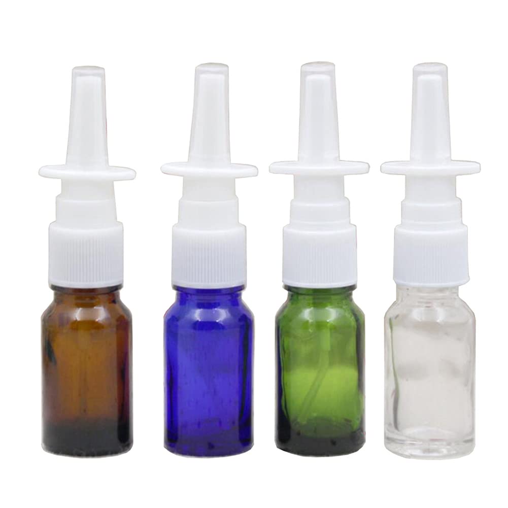 QUUPY 6Pcs 10ml/0.34oz Empty Clear Glass Nasal Spray Bottle with Fine Mist Sprayers Container for Makeup Water Perfumes Essential Oils Saline