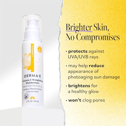 Derma E Vitamin C Weightless Moisturizer SPF 45 – Skin Brightening Face Cream with Mineral UVA/UVB Sunscreen – Hydrating Facial Moisturizer for Lines, Wrinkles and Uneven Tone, 2 Fl Oz