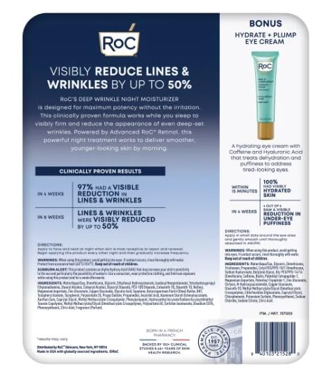 RoC Retinol Correxion Deep Wrinkle Night Cream, 2.6 fl oz Total (2-Pack of 1.3 fl oz), with Bonus Eye Cream 0.4 fl oz