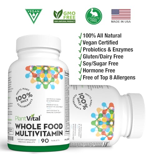 Plantvital Whole Food Multivitamin - Multivitamins with 42 Superfoods Raw Veggies and Fruits Vitamins Earth Energy Fruits and Veggies Supplement Pure Fruit and Vegetable Supplements - 90 Tablets