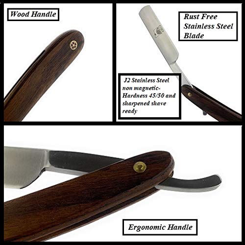 GBS New Straight Edge SHAVE READY Stainless Steel Barber Razor Folding Shaving Knife WOOD 9 5/6