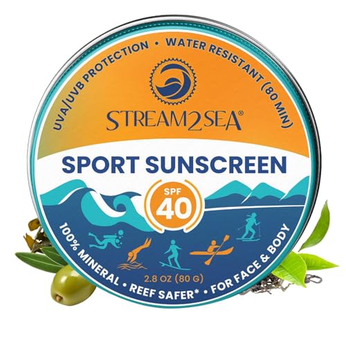STREAM2SEA Sunscreen Balm in Tin, SPF40 Reef Safe Mineral Sunscreen, Face & Body Biodegradable Sunscreen, Natural Organic Unscented Travel Size Reef Safe Sunscreen with Zinc Oxide, 2.8 oz