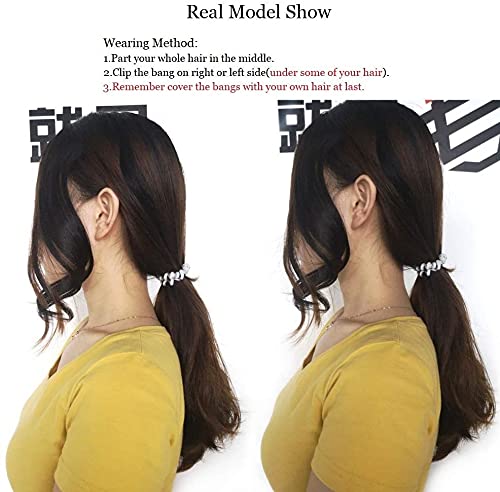 Dsoar 2PCS Wave Side Bang Clip in Bangs Real Human Hair Wave Fringe Hair Extensions(Natural Black Color)