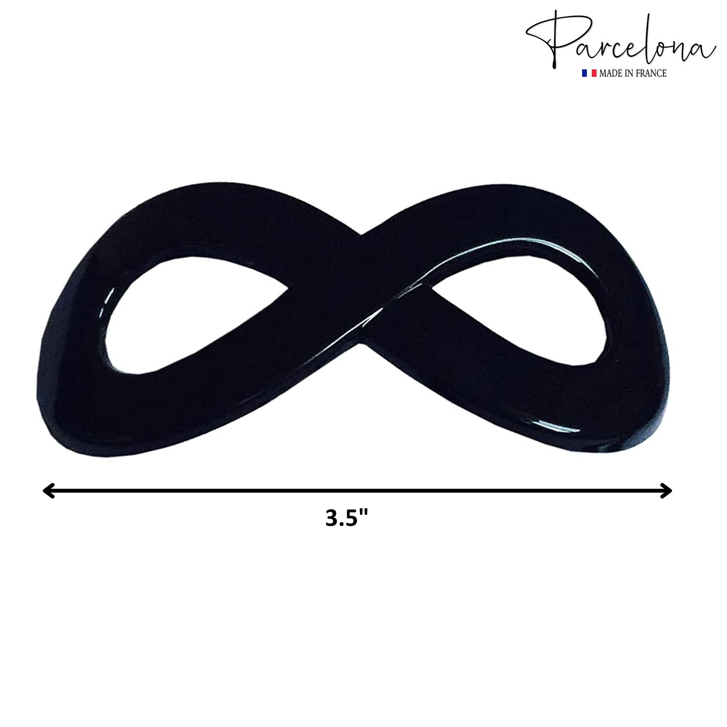 Parcelona French Infinity Glossy Black Celluloid Acetate Bun Cover Hair Slider Pin Thru Barrette Clip with Stick