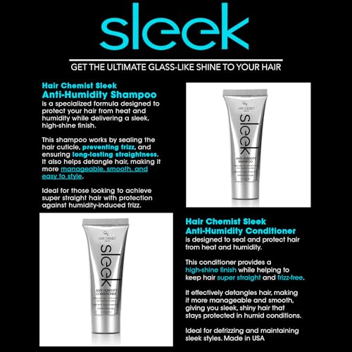 Hair Chemist Sleek Anti-Humidity Shampoo 8oz, Conditioner 8oz & Shine Coat 8oz 3-PC SET - Frizzy Hair Shampoo and Anti-Frizz Treatment Collection for Silky Hair & Super Straight Hair