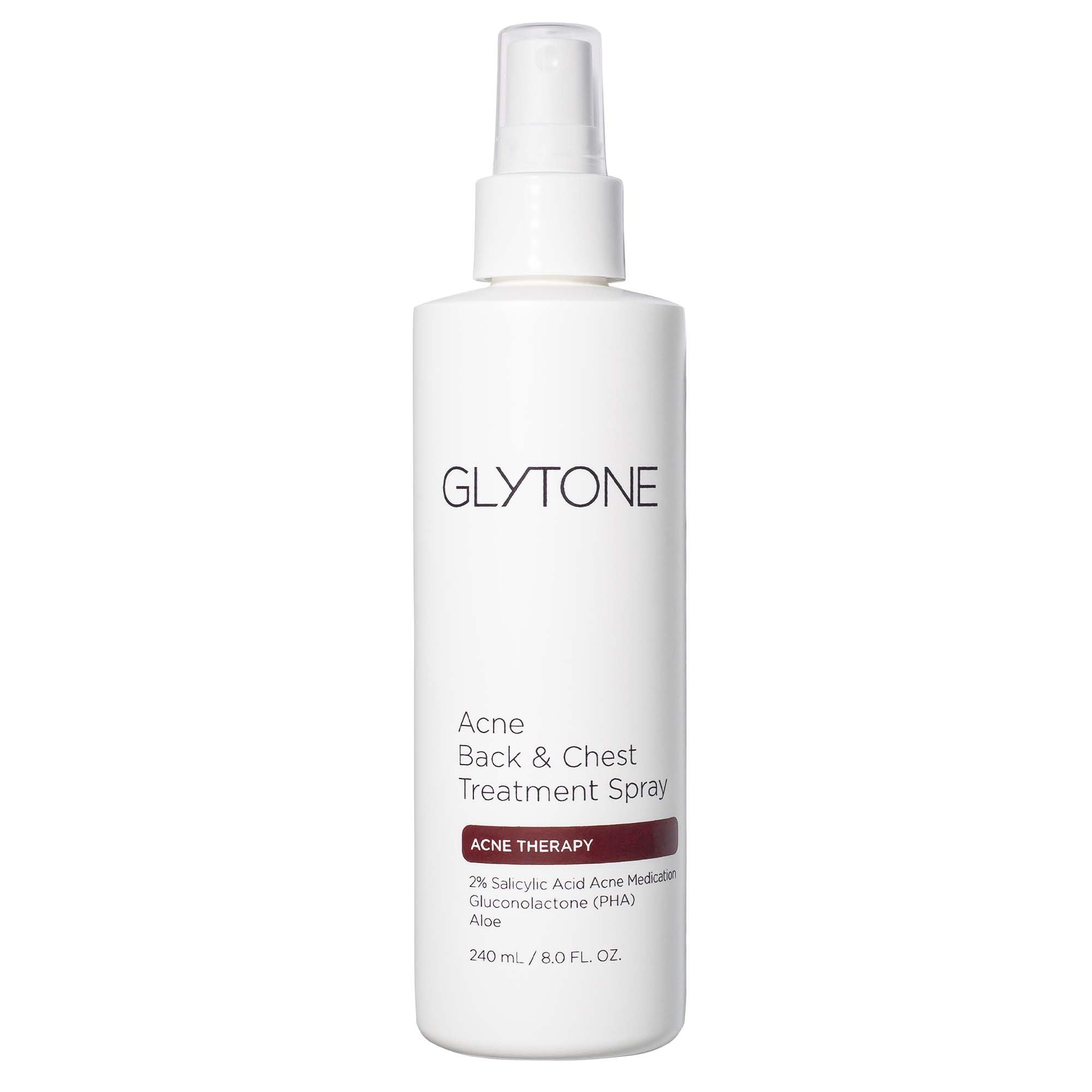 Glytone Chest & Back Acne Treatment Spray – 2% BHA Salicylic Acid with Gluconolactone – Body Acne Treatment for Bacne & Blackheads – Quick-Dry & Fragrance-Free Spray for Normal to Oily Skin – 8 fl oz