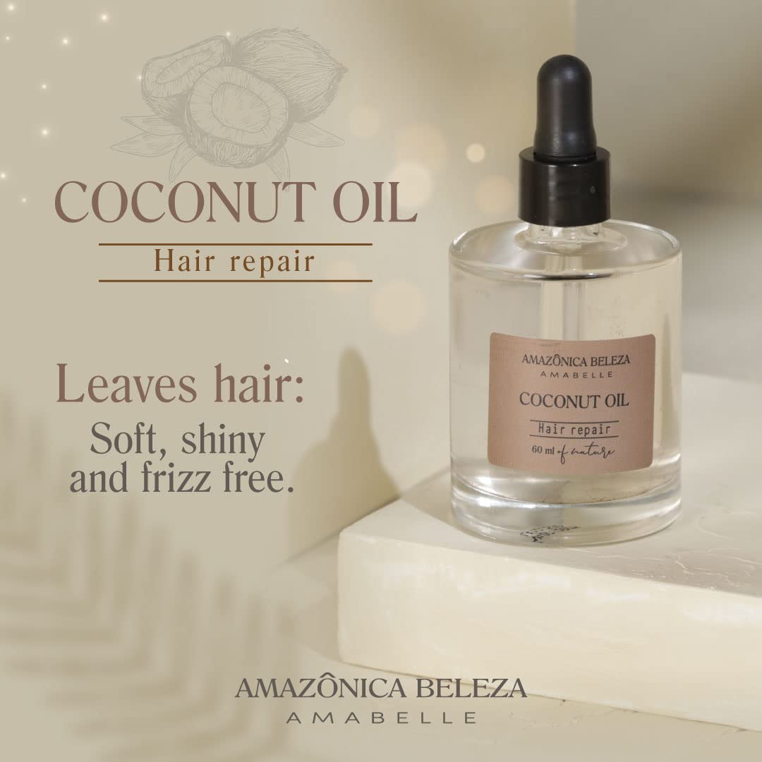 AMAZÓNICA BELEZA AMABELLE Coconut Oil for Hair, 100% Pure Coconut Oil, Boost of Nutrition & Hydration, Repair and Strengthens Hair, Quick Absorption, 2 Oz