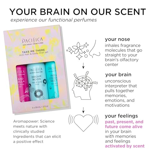 Pacifica Hair & Body Mist Take Me There Travel Size, Gift Set, Fragrance, Perfume Body Spray, Island Vanilla, Dream Moon, Silver Moon (Set of 3) Clean Vegan & Cruelty-Free Dermatologist Tested