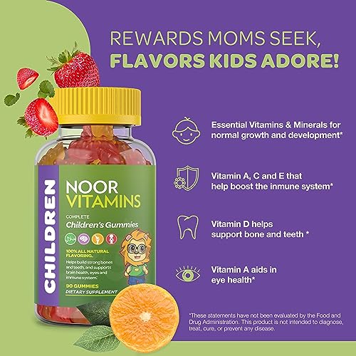Halal Vitamins, Kids Vitamins, Kids Multivitamin Gummies Noor Vitamins: Vitamin C for Kids, D3, and Zinc for Immunity, B6 B12 for Energy. Non-GMO, Halal Gummies - 90 Count Gummy Vitamins for Kids