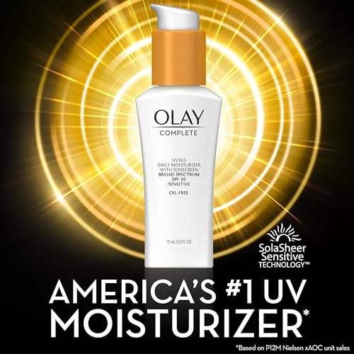 Olay Face Moisturizer, Complete with Sunscreen SPF 30, Fragrance-Free for Sensistive Skin, Broad Spectrum Sun Protection, Long-Lasting Hydration, Non-Comedogenic - Vitamin E & Aloe - 2.5 Oz - 2 Pack