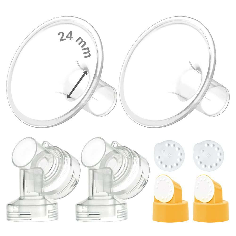 Maymom MyFit Flange Set, Two-Piece Breast Shield (24mm Medium) Connector Valve Membrane Compatible with Medela Breast Pumps (Pump in Style Advanced, Lactina, Symphony) Not Original Medela Pump Parts