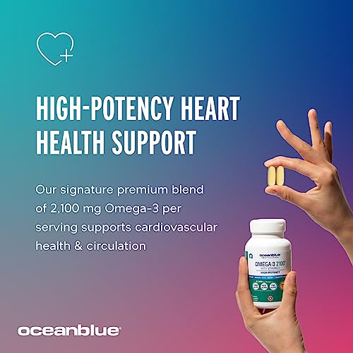 Oceanblue Professional Omega-3 2100 with Vitamin D3 – 60 ct – Triple Strength Burpless Fish Oil Supplement with High-Potency EPA, DHA, DPA and Vitamin D3 – Wild-Caught – Vanilla Flavor (30 Servings)