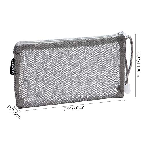 Sea Team 6pcs Multicolored Portable Travel Toiletry Pouch Nylon Mesh Cosmetic Makeup Organizer Bag with Zipper, Monochrome
