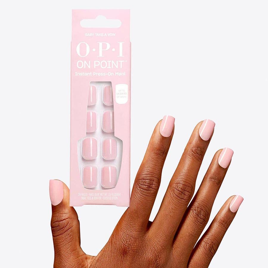 OPI On Point Baby Take a Vow | Short Squoval Nude Pastel Pink Press On Nails | With Nail Glue | Long Lasting, Reusable, Non-damaging