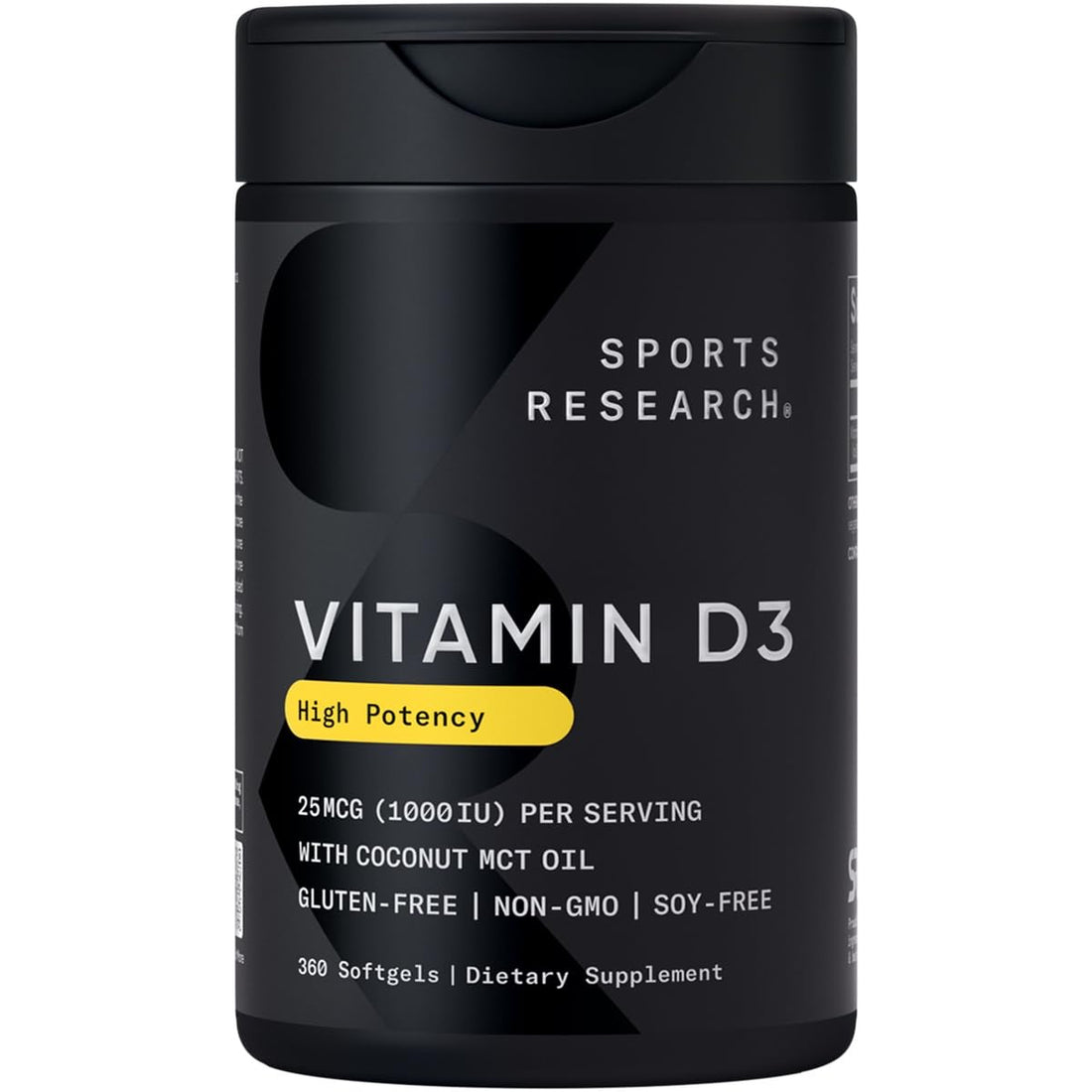 Sports Research Vitamin D3 1000iu (25mcg) Infused with Coconut Oil ~ Immune & Bone Support ~ Non-GMO Verified, Soy & Gluten Free (360 Mini Liquid Softgels)