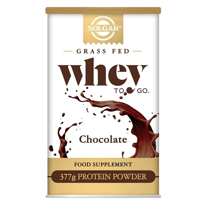 Solgar Grass Fed Whey to Go Protein Powder Chocolate, 13.2 oz - 20g of Grass-Fed Protein from New Zealand cows - Great Tasting & Mixes Easily - Supports Strength & Recovery - Non-GMO, 13 servings