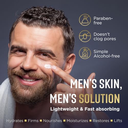PENEBELLA Mens Face Moisturizer - Deep Hydrating & Anti Aging Mens Lotion | Made in Europe | Vitamin C+E, Elastin, Hyaluronic 4D - Mens Face Cream for Daily Use - Eye, Face & Neck Mens Skin Care