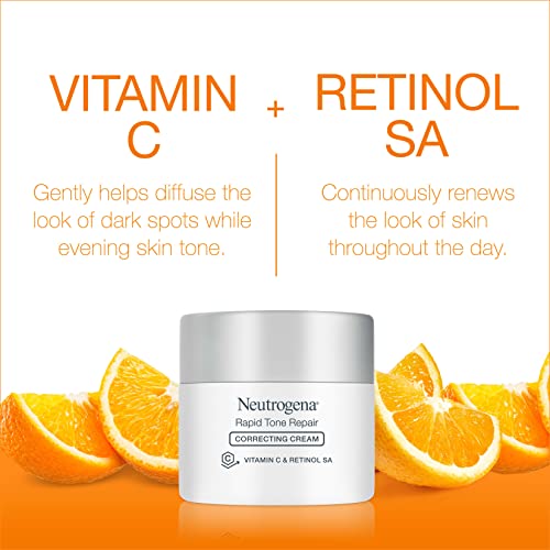 Neutrogena Retinol + Vitamin C Correcting Cream, Rapid Tone Repair Face & Neck Cream with Hyaluronic Acid for Dark Spots, Fine Lines & Wrinkles, 1.7 oz