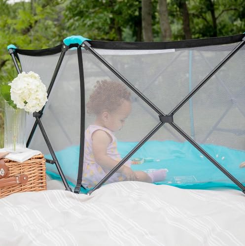 Regalo My Portable Play Yard Indoor and Outdoor, Washable, Aqua, 6-Panel, 48 Inch