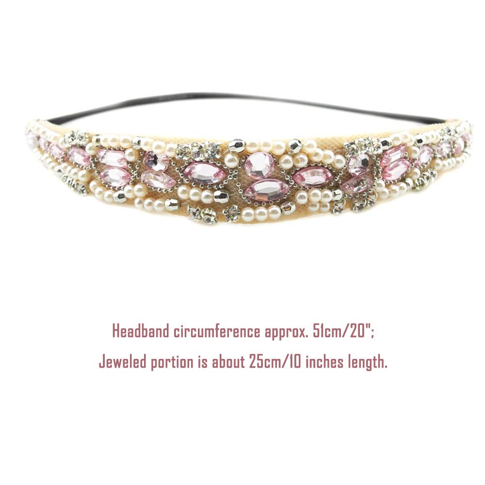 Inspirelle 5 Pack Babysbreath Rhinestone Beaded Elastic Headband, Fashionable Handmade Crystal Beaded Elastic Hairbands Lady Women Girls Hair Jewelry Accessories
