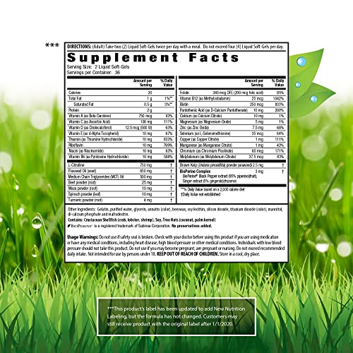 Irwin Naturals Quick Energy RED Liquid-Gel Multi with Nitric Oxide Booster - 72 Liquid Softgels - with Nitric Oxide Booster, Turmeric, Brown Kelp, Maca & Beet Root