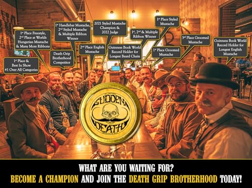 Mustache Wax Strong Hold Grooming For Men | Sudden Death Moustache & Beard Wax 1oz Tin | Perfect For Handlebar Mustaches By Death Grip | No Heat Source Required