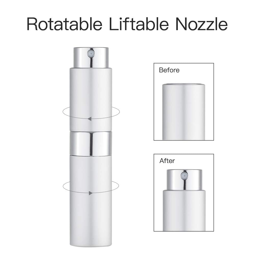 LISAPACK 8ML Atomizer Perfume Spray Bottle for Travel, Empty Refillable Cologne Dispenser, Portable Sprayer (Silver)