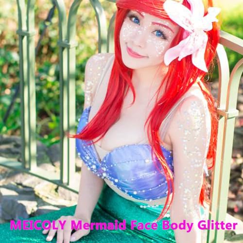 MEICOLY Black and Clear White Face Body Glitter Set,Mermaid Face Glitter Gel,Singer Concerts Festival Rave Accessories,Chunky Sequins Glitter Face Paint for Women and Kids,Sparkling Glitter Makeup