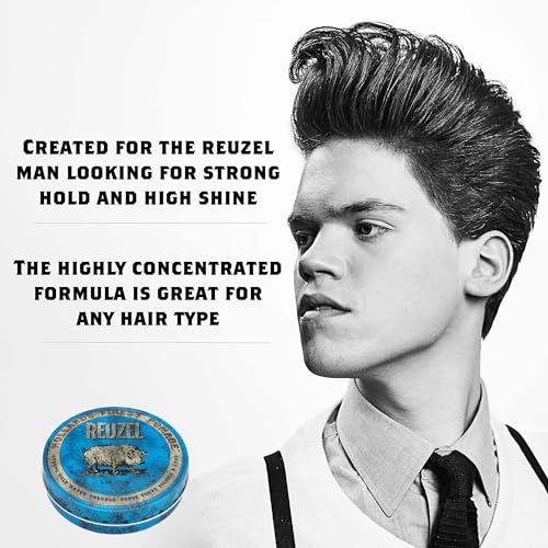 REUZEL Blue Pomade, Strong Hold, Water Soluble, Vanilla Wood, 4 Oz