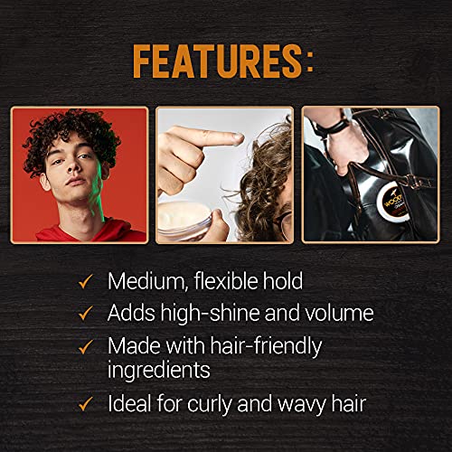 Woody's Styling Cream for Men, Controls Curly/Wavy Hair, Water-Soluble Mild Hold, Healthy Shine, 3.4 oz