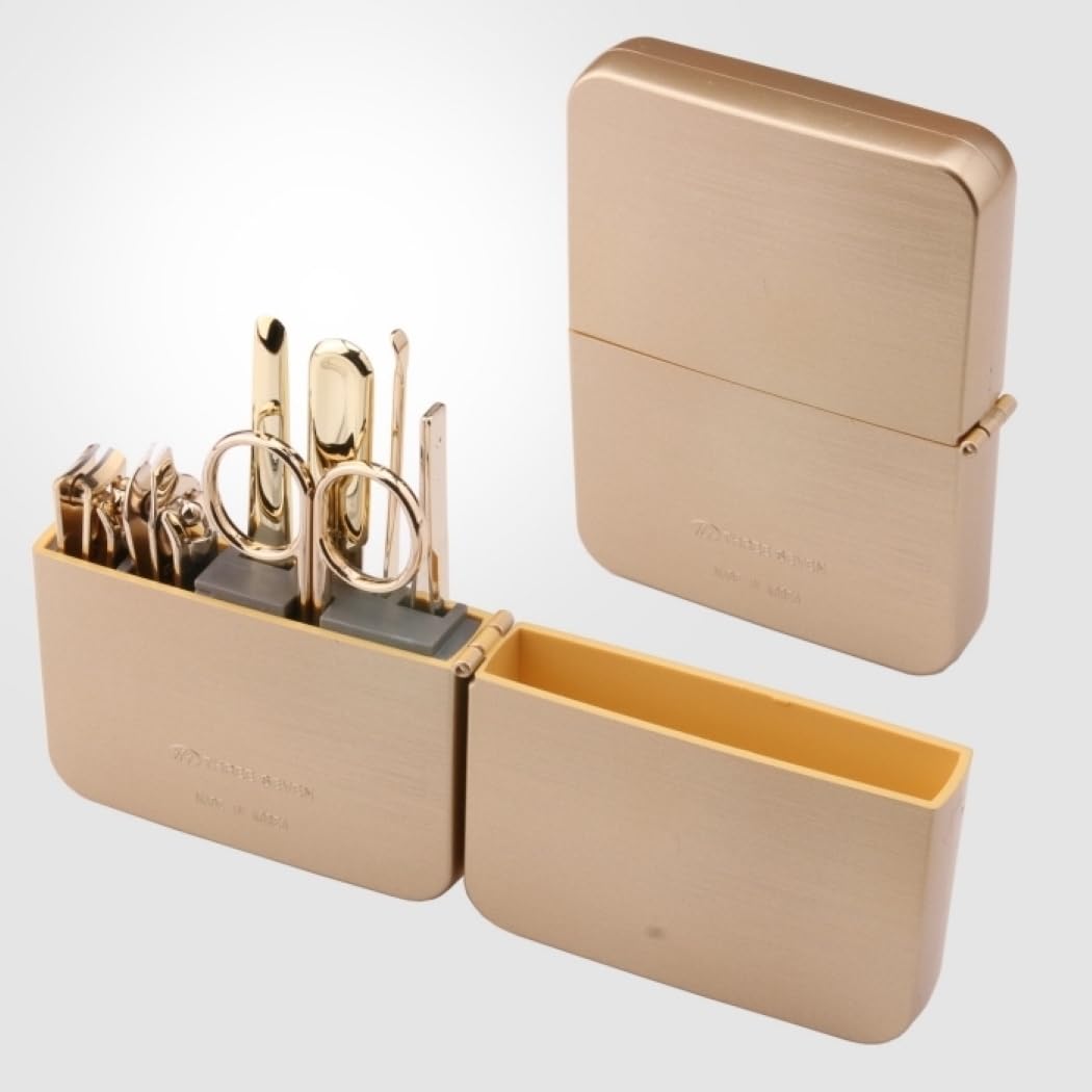 Three Seven 777 Premium Manicure Pedicure Grooming Kit Set, (Total 7 PCS, Model: TS-4112C), Personal Nail care, Stainless steel - Made in Korea (Gold)