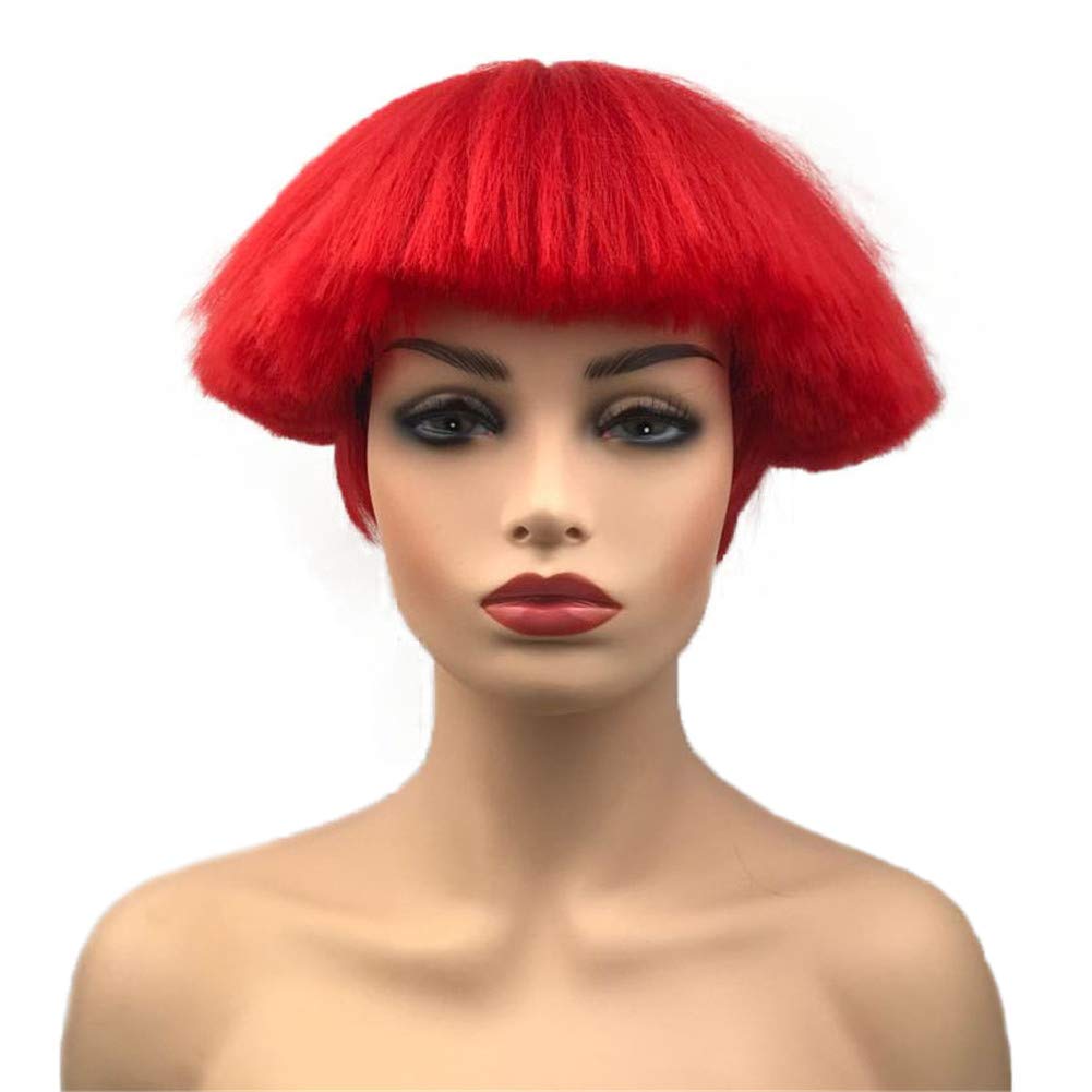 #113 Red: Aimole Short Yaki Straight Synthetic Wigs Red Mushroom Head Wig Bowl Haircut Wigs Bob
