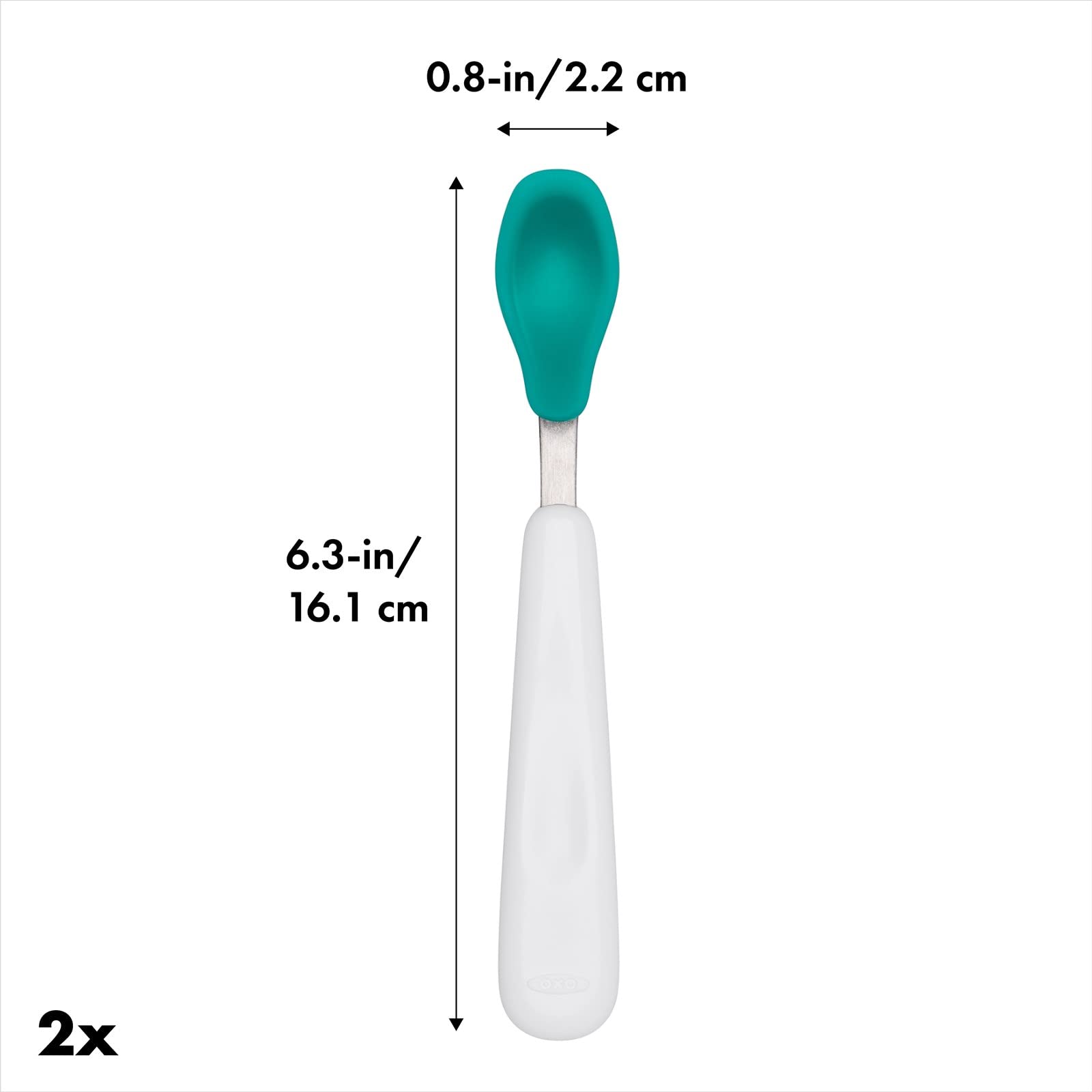 OXO Tot Feeding Spoon Set With Soft Silicone, Teal 6.3x0.8 Inch (Pack of 2)