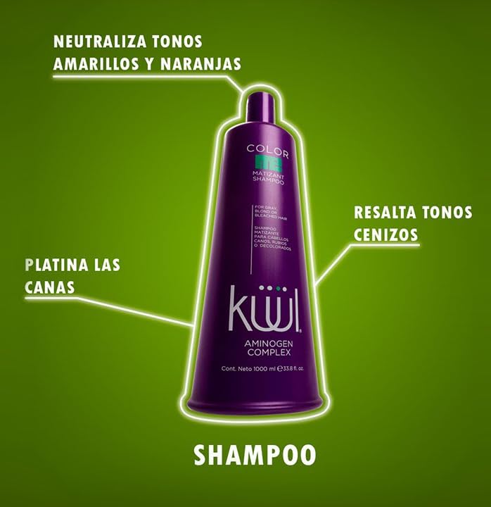 KUUL MATIZANT SHAMPOO 33.81 oz - PURPLE SHAMPOO - (MATIZANTE CABELLOS CANOS RUBIOS O DECOLORADOS COLOR DEL LIQUIDO = MORADO) - 1000 ML