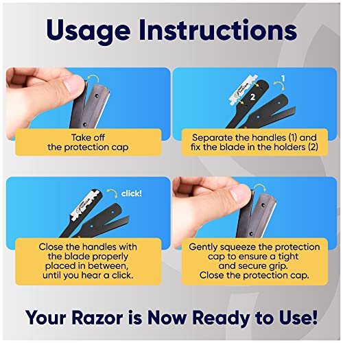 Straight Edge Razor with 100 Single Derby Straight Razor Blades-Barber Straight Razor-Close Shaving Manual Shaver-Disposable Straight Razor Blades (Matte Black Razor w/Black 100 Derby Blades)